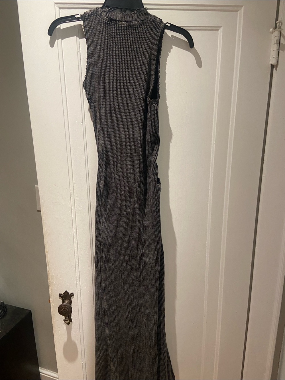 Sleeveless Ribbed Maxi Dress in Charcoal Gray